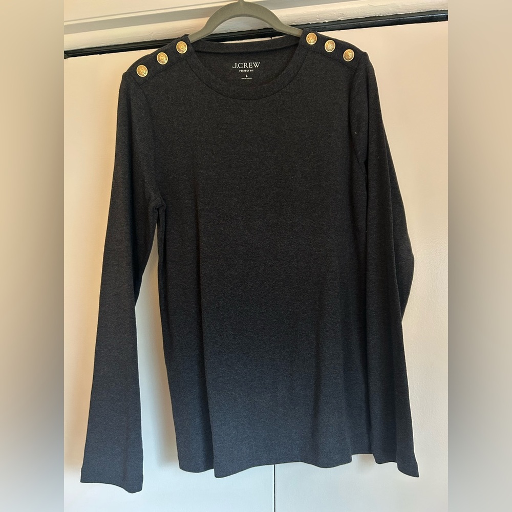 J.Crew charcoal long sleeve cotton shirt with Gold Button Accents